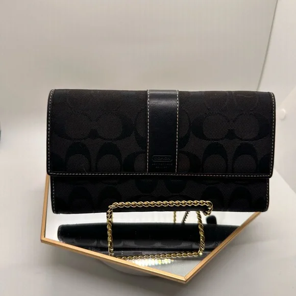 Coach Chocolate Brown Signature Canvas Foldover Wallet - Picture 1 of 2